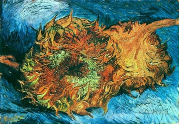  Vincent Pintura Art%C3%ADstica - Naturaleza muerta con dos girasoles Vincent van Gogh
